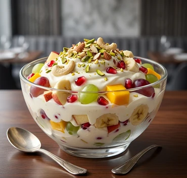 Fresh fruit cream dessert at Ambala Chaat House in Edmonton, AB