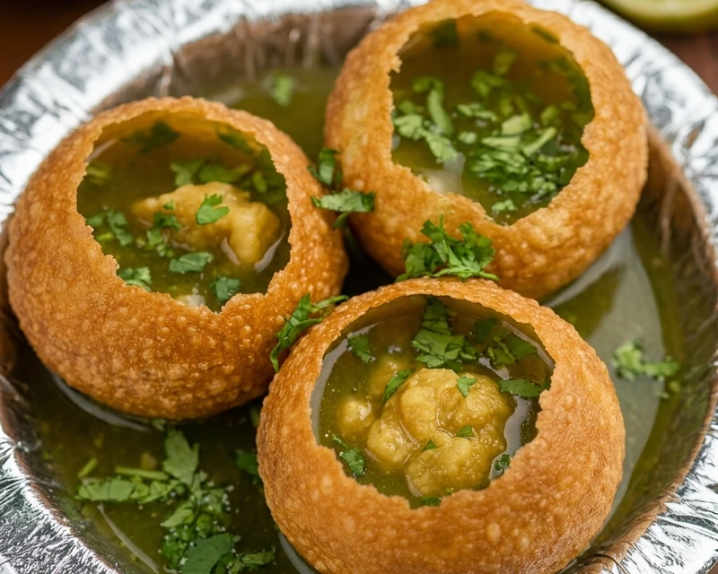 Pani wale golgappe with spiced tangy water at Ambala Chaat House in Edmonton, AB